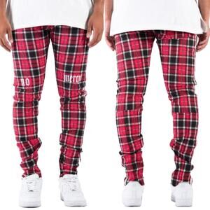 NEW Golden Denim The Union Rivoli Plaid Print Slim Jeans Ankle Zip Tartan 40X34